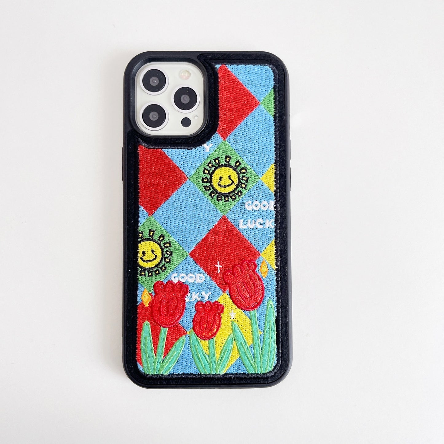 Korean Embroidered Red Flower Phone Case