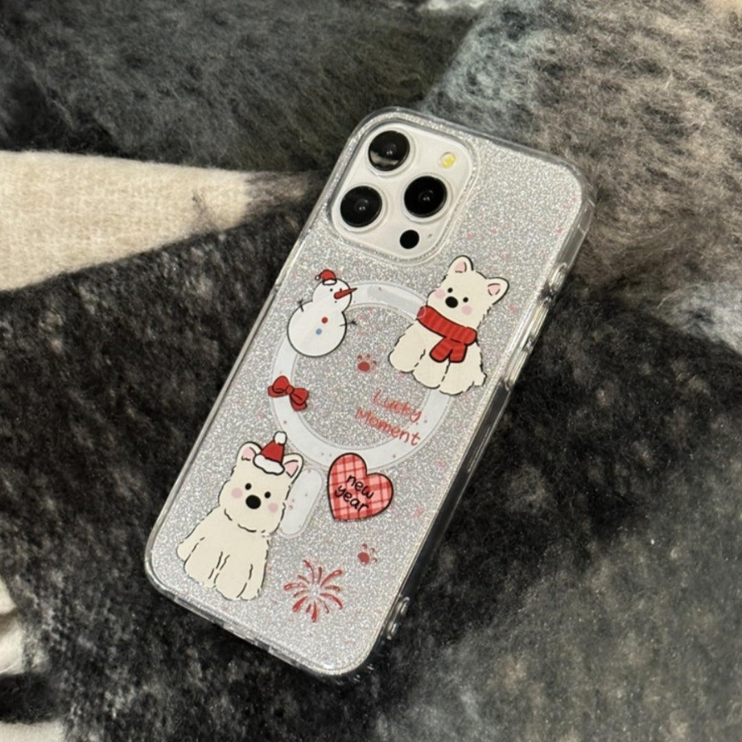 Red Scarf Dog Magnetic Phone Case Cartoon Soft Shell