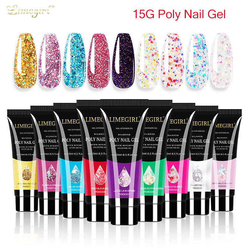 12 Color Nail Art Glitter Powder Extension Gel Nail Art Sequin Extension Gel Painless