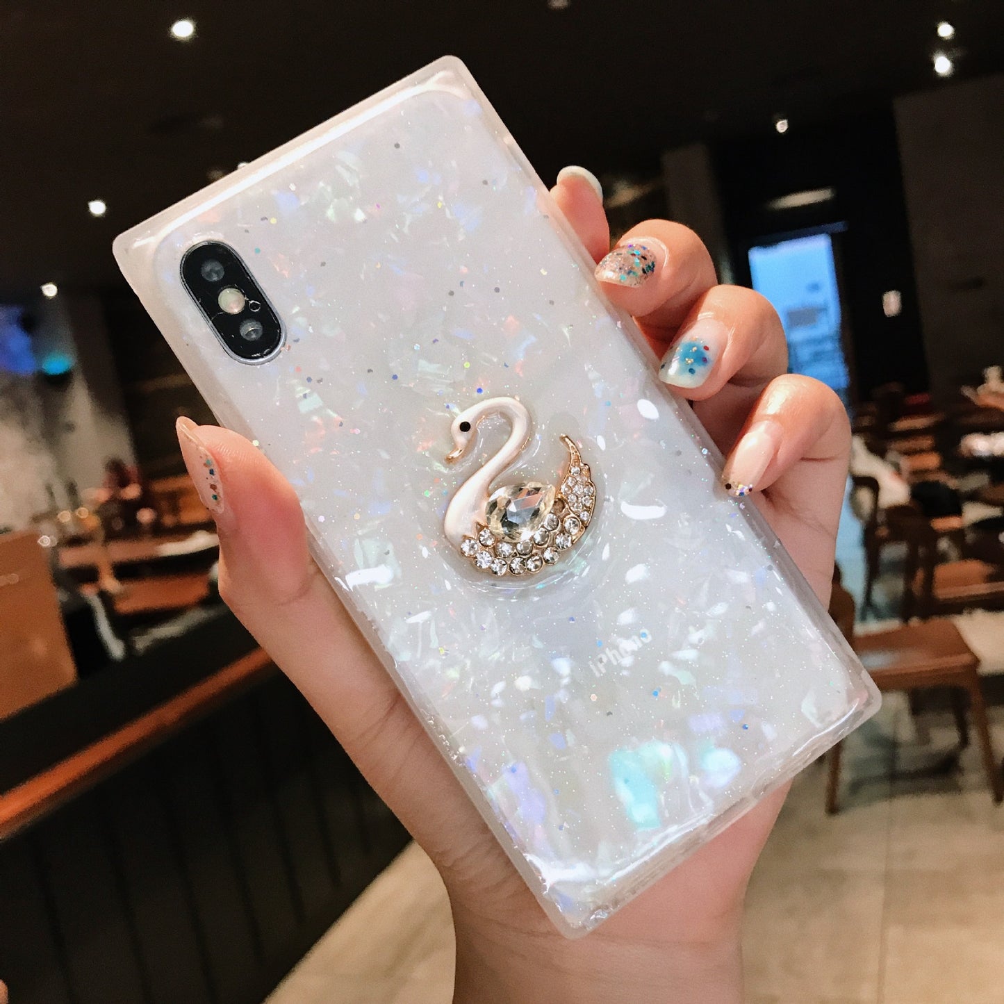Compatible With Compatible With  Square Shell Mobile Phone Shell Drop Glue Bee Stick Drill Fashion Personality Hard Shell