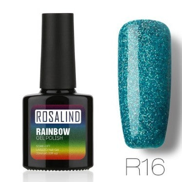 Nail free, long-lasting, non-toxic, nail polish, ROSALIND phototherapy glue, star studded rainbow system.