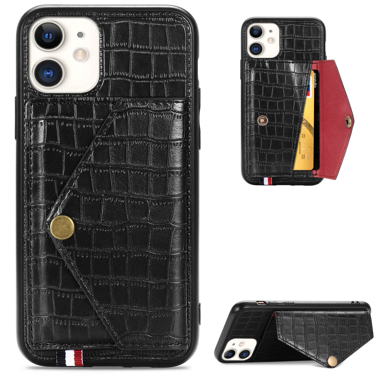 Compatible with Apple , Pure Color Simple Multi-function Card Phone Case