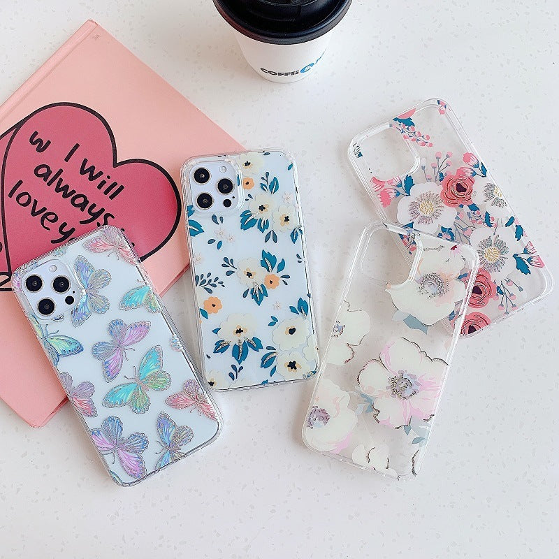 Compatible with Apple, Laser Butterfly Floral Suitable For Iphone1112 Mobile Phone Shell XS Apple 78plus Allinclusive Soft Cover XR