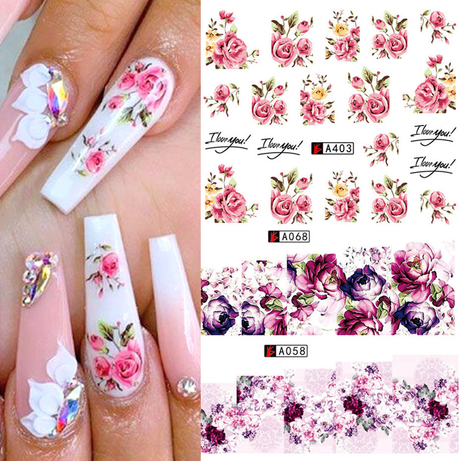 Nail Art Rose Nail Sticker Bowknot Lace Red Flower Nail Applique Eco-Friendly Nail