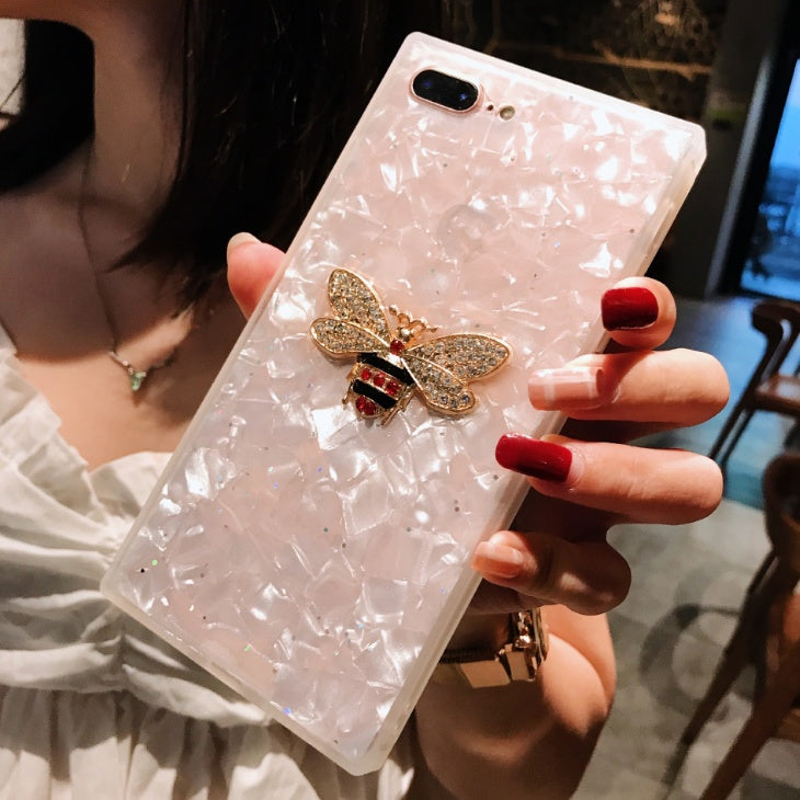 Compatible With Compatible With  Square Shell Mobile Phone Shell Drop Glue Bee Stick Drill Fashion Personality Hard Shell