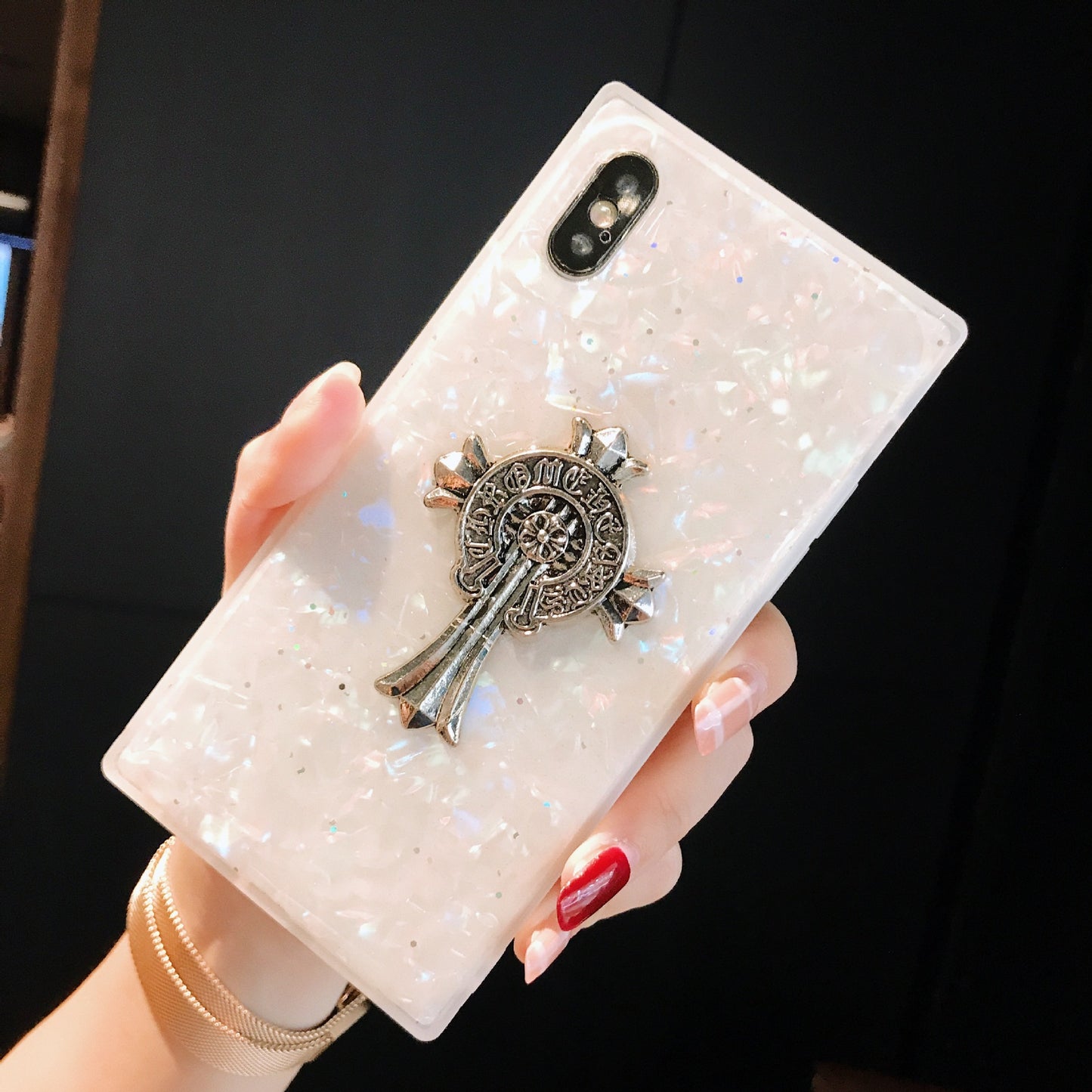Compatible With Compatible With  Square Shell Mobile Phone Shell Drop Glue Bee Stick Drill Fashion Personality Hard Shell