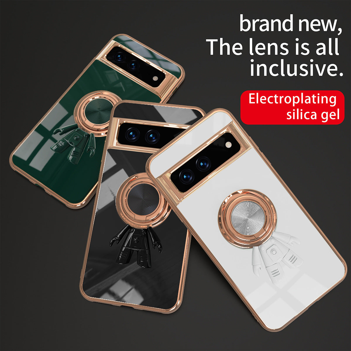 Applicable Phone Case Electroplated Silicone Fastened Ring Bracket Spaceman Cartoon Protective Cover