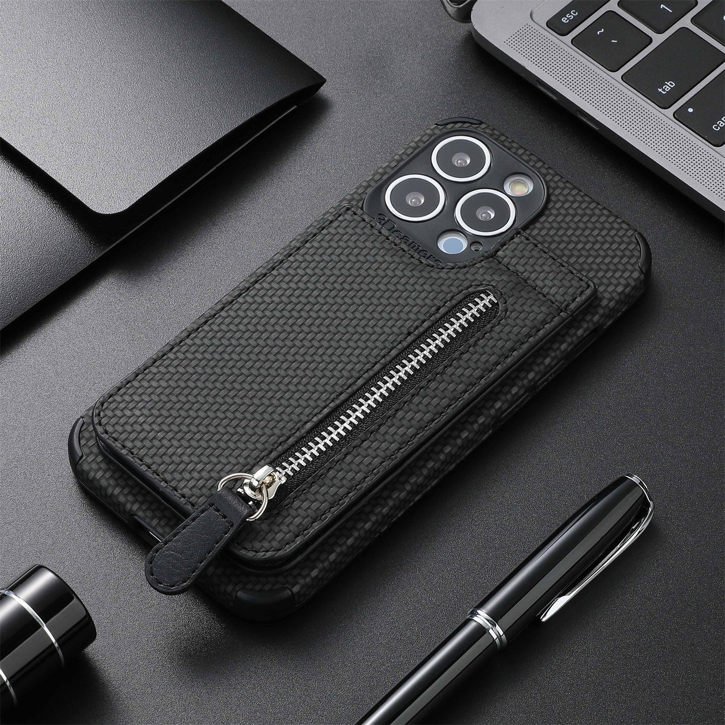 Card Holder Phone Case Wallet Bracket Zipper Protective Sleeve