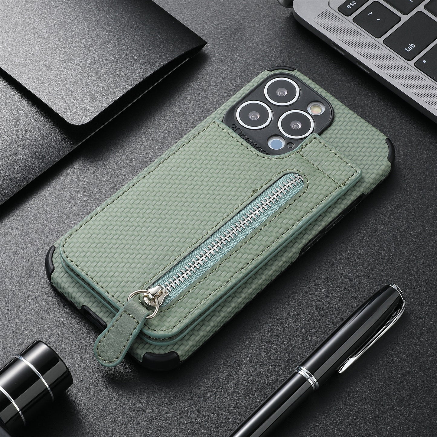 Card Holder Phone Case Wallet Bracket Zipper Protective Sleeve