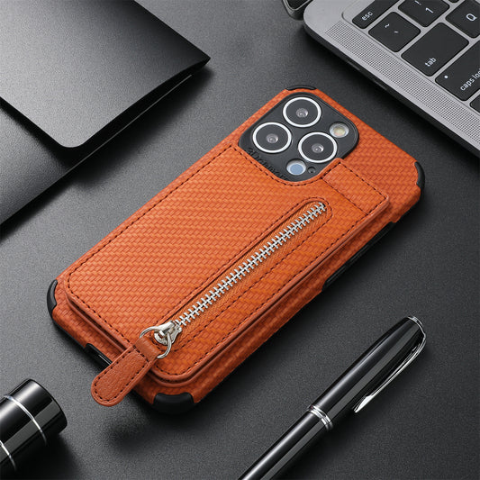 Card Holder Phone Case Wallet Bracket Zipper Protective Sleeve