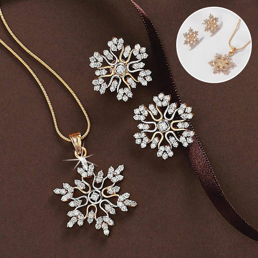 3pcs Snowflake Necklace Set With Rhinestones Earrings And Clavicle Chain Pendant Necklace Valentine's Day Gift