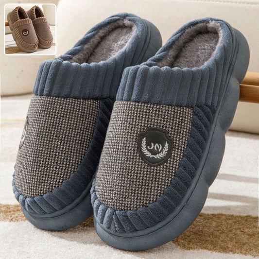 Plus Size Colorblock Plush Slippers For Women Men Winter Warm Home Slipper Indoor Thick-soled Fleece Shoes Couple