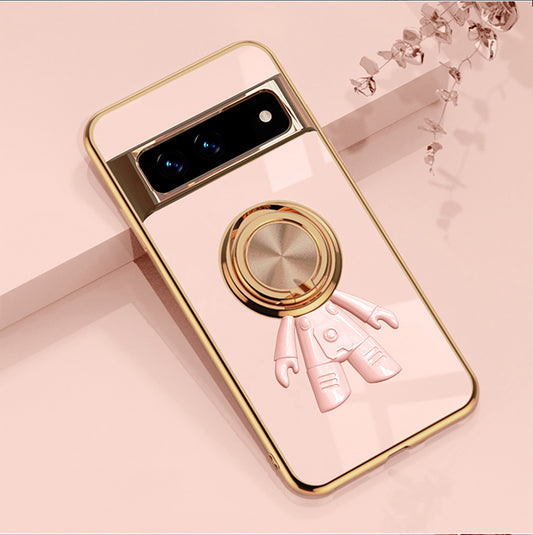Applicable Phone Case Electroplated Silicone Fastened Ring Bracket Spaceman Cartoon Protective Cover