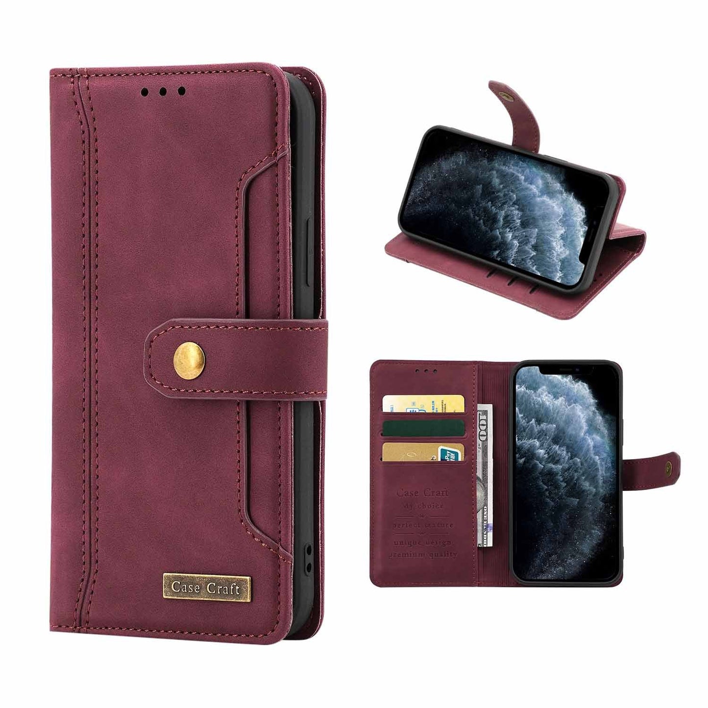 Magnetic Snap Protection Flap Wallet Leather Case