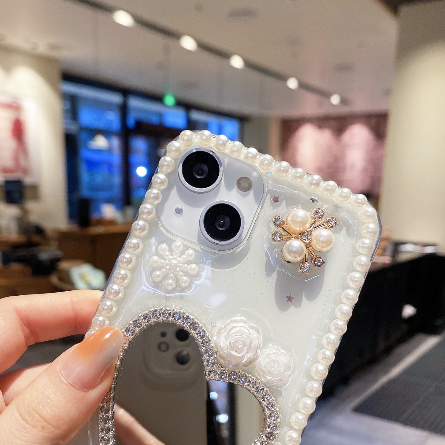 Love Pearl Mirror Transparent Phone Case