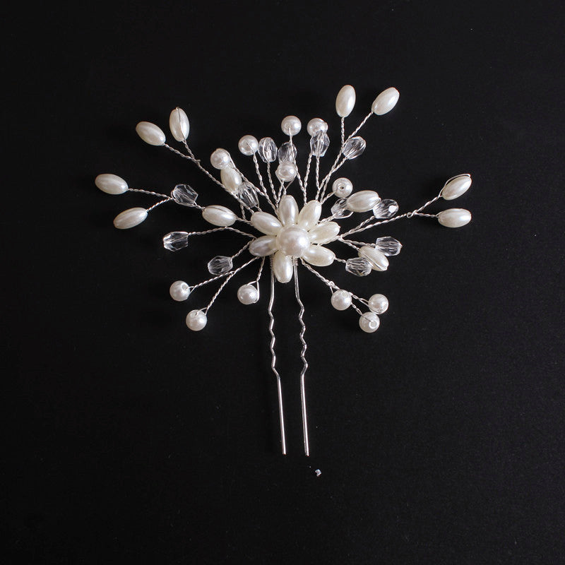 Korean Exquisite Pearl Comb Diamond Crystal Fork Handmade Hairpin Bridal Headwear Accessories