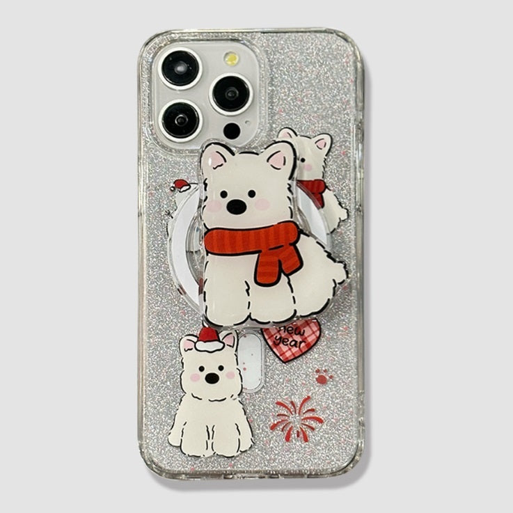 Red Scarf Dog Magnetic Phone Case Cartoon Soft Shell