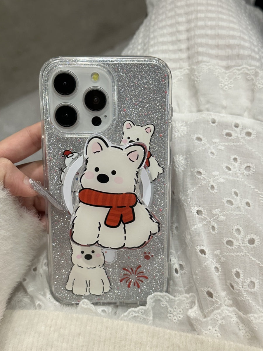 Red Scarf Dog Magnetic Phone Case Cartoon Soft Shell