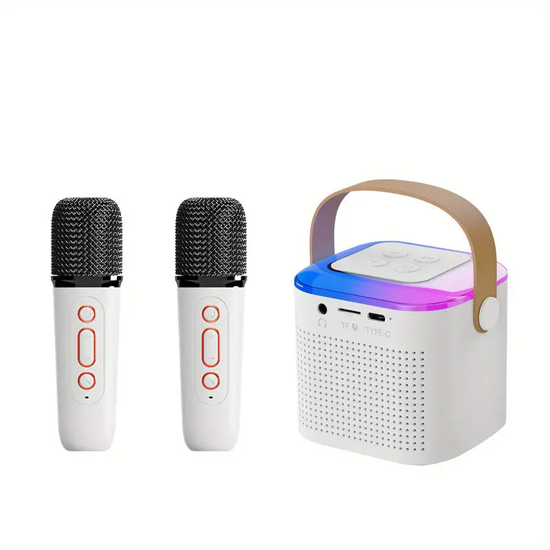 Microphone Karaoke Machine Bluetooth-compatible Speaker With 2 Wireless Mic RGB Light Home Family Singing Speaker