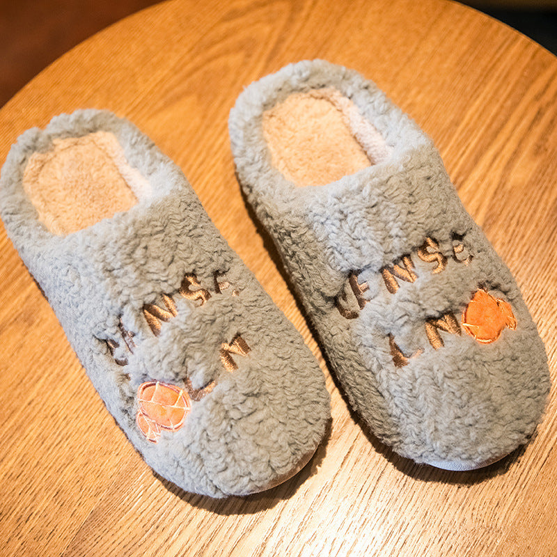 Ins Cute Flower Fleece Slippers Winter Warm Bedroom Floor Slippers Indoor Non-slip Plush Shoes For Women