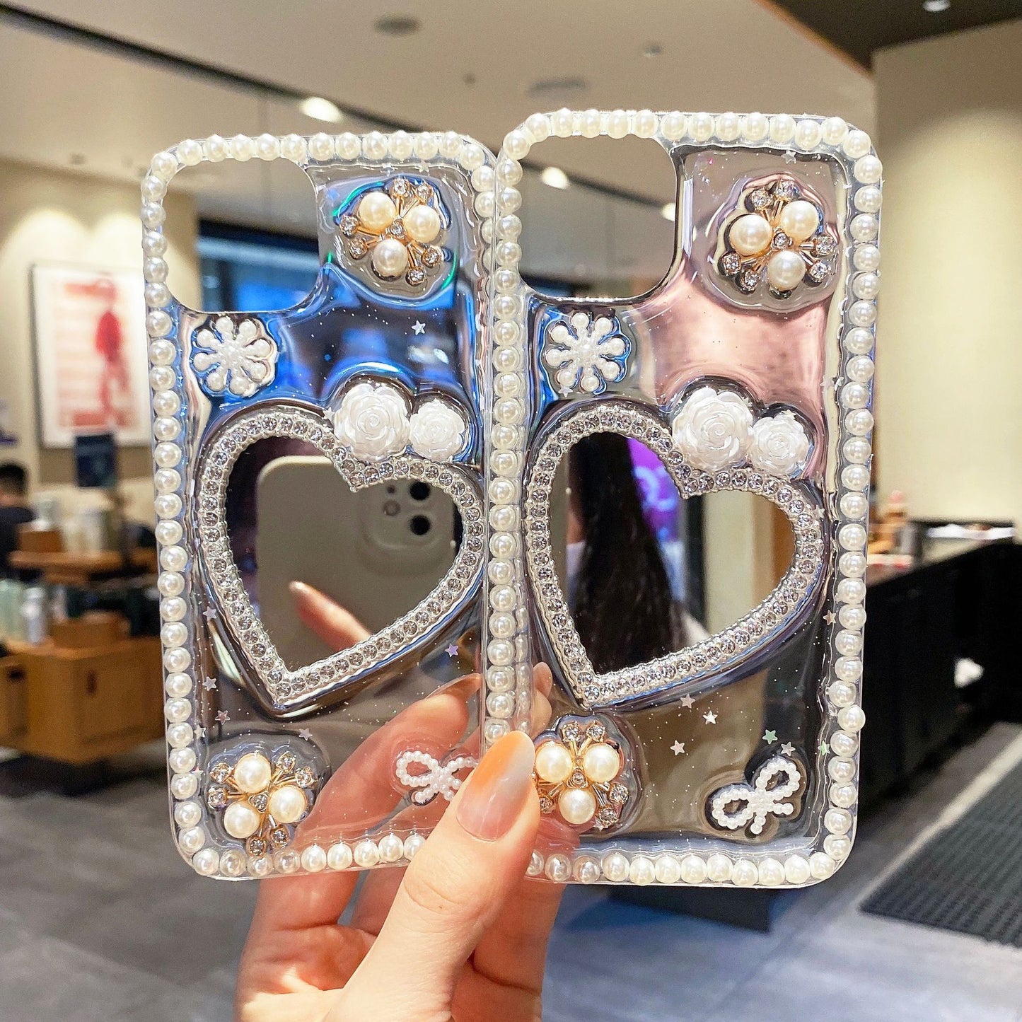 Love Pearl Mirror Transparent Phone Case