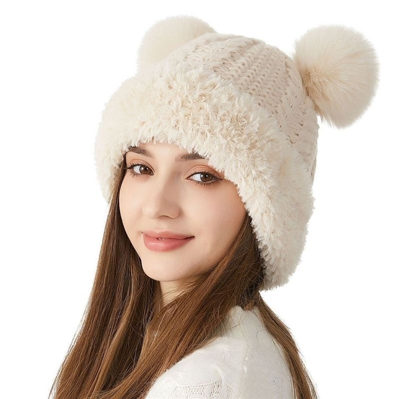 Winter Cute Fur Ball Knitted Hat Children Outdoor