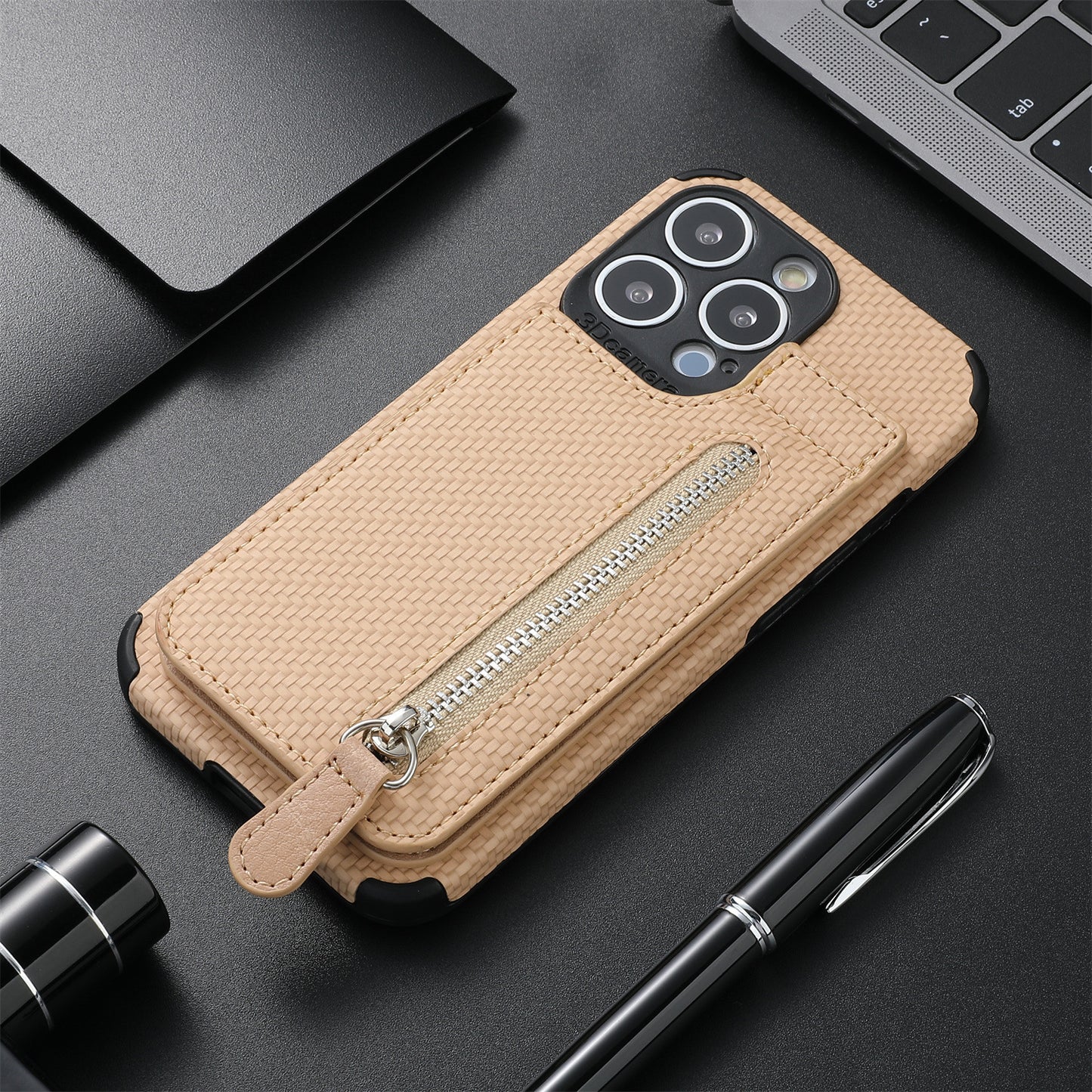 Card Holder Phone Case Wallet Bracket Zipper Protective Sleeve
