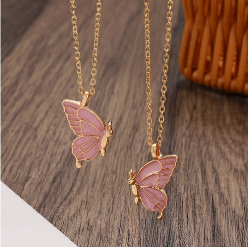 2pcs Oil Drip Butterfly Necklace Ins Creative Clavicle Chain Pendant Necklace For Women Valentine's Day Birthday Gift