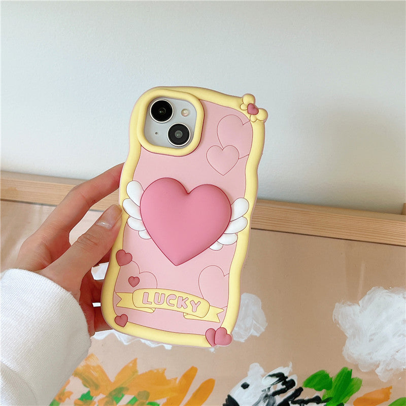 Stereo Heart Wings Cream Phone Case