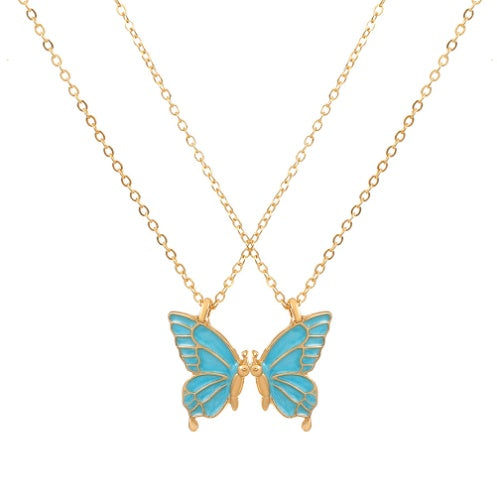 2pcs Oil Drip Butterfly Necklace Ins Creative Clavicle Chain Pendant Necklace For Women Valentine's Day Birthday Gift