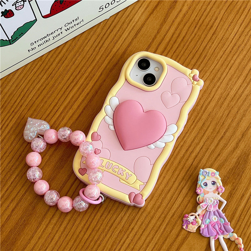 Stereo Heart Wings Cream Phone Case