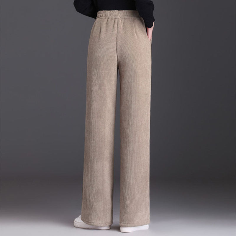 Winter Wide-leg Fleece Trousers For Women Warm Straight-leg Casual Lamb Cashmere Pants Loose Sports Sweatpants