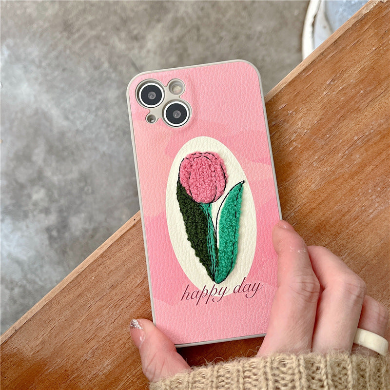Creative Embroidered Tulip Silicone Phone Case