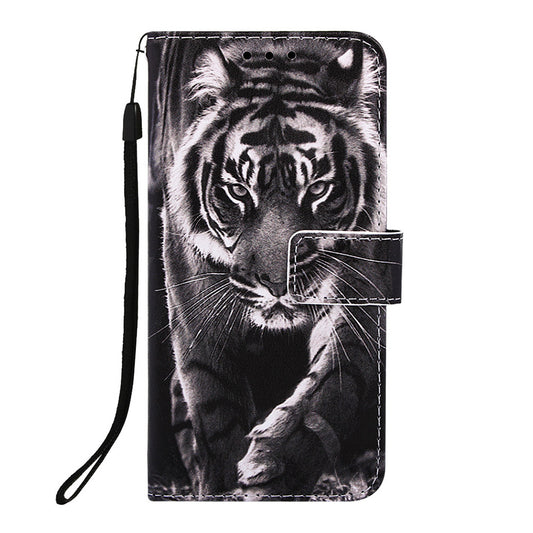 Plain Weave Painted Card Holder Leather Case Tiger