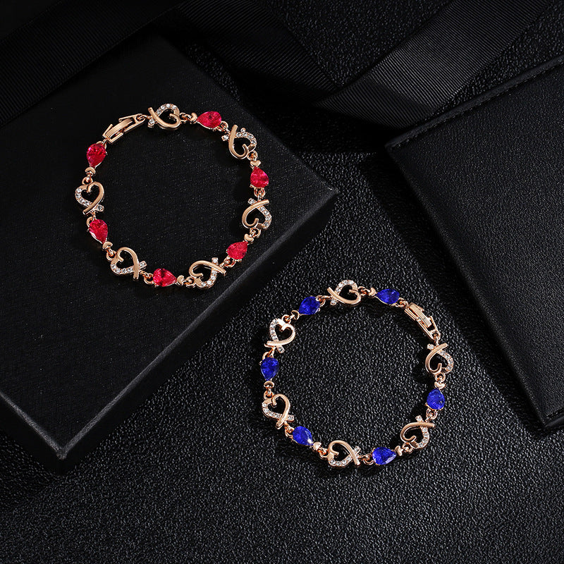 Hollow Love Bracelet With Rhinestones Fashion Temperament Heart-shaped Bracelet For Valentine's Day Gift Jewelry