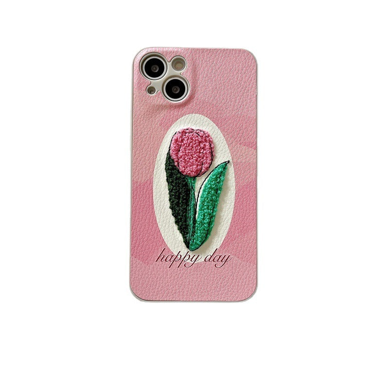 Creative Embroidered Tulip Silicone Phone Case