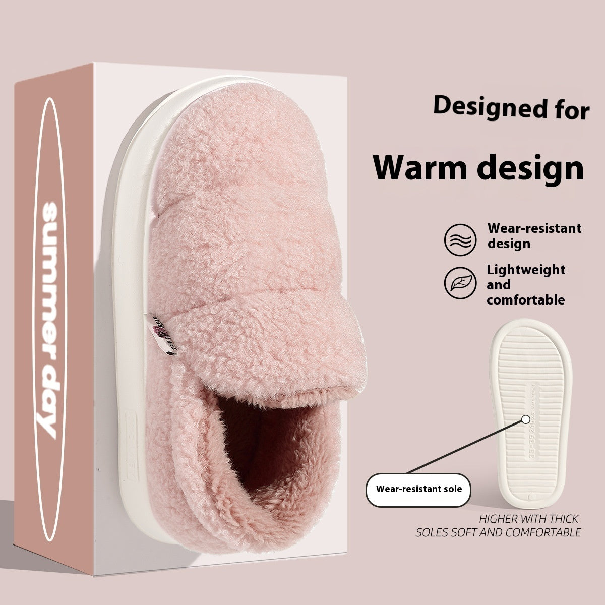 Cotton Slippers Women's Winter Indoor Home Warm Non-slip Windproof Thick Bottom Plush