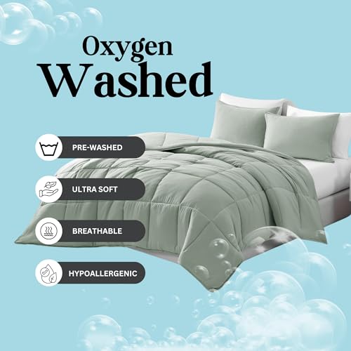Comforter Set Queen Size - Goose Down Alternative – Washed Ultra-Soft - Premium All Season Warmth Bedding Set (Queen, French Blue)