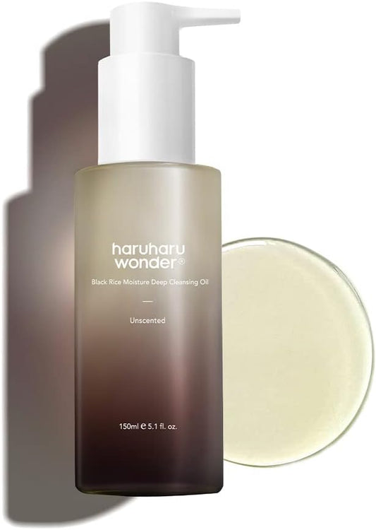 Haruharu Wonder Black Rice Moisture Deep Cleansing Oil 5.1 fl.oz / 150ml | Korean Facial Cleanser, Makeup Remover | Vegan, Cruelty Free | Jojoba Seed Oil, Macadamia Seed Oil