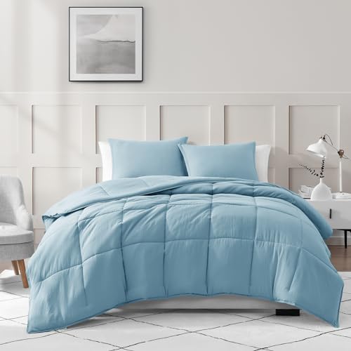 Comforter Set Queen Size - Goose Down Alternative – Washed Ultra-Soft - Premium All Season Warmth Bedding Set (Queen, French Blue)