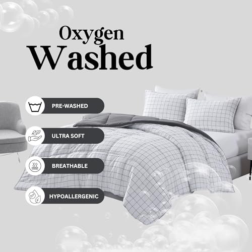 Comforter Set Queen Size - Goose Down Alternative – Washed Ultra-Soft - Premium All Season Warmth Bedding Set (Queen, French Blue)