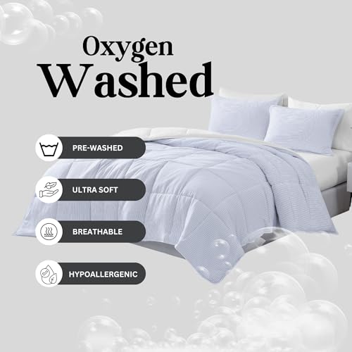 Comforter Set Queen Size - Goose Down Alternative – Washed Ultra-Soft - Premium All Season Warmth Bedding Set (Queen, French Blue)