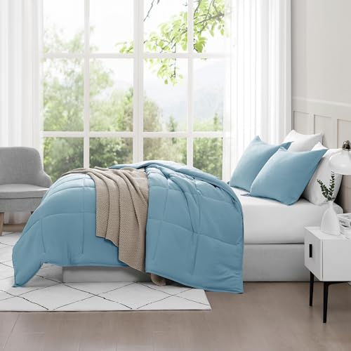 Comforter Set Queen Size - Goose Down Alternative – Washed Ultra-Soft - Premium All Season Warmth Bedding Set (Queen, French Blue)