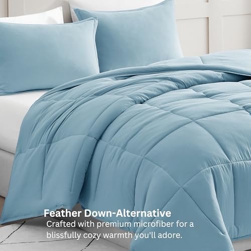 Comforter Set Queen Size - Goose Down Alternative – Washed Ultra-Soft - Premium All Season Warmth Bedding Set (Queen, French Blue)