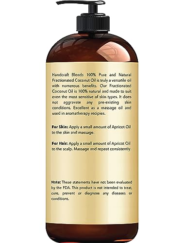 Handcraft Blends Fractionated Coconut Oil - 473 ml - 100% Pure and Natural - Premium Grade Carrier Oil - Hair and Body Oil - Massage Oil - Hexane-Free