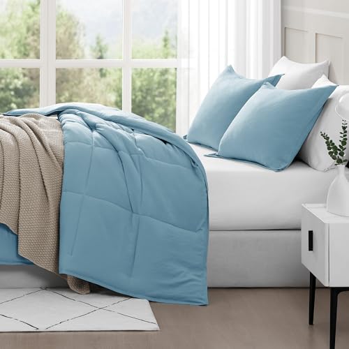 Comforter Set Queen Size - Goose Down Alternative – Washed Ultra-Soft - Premium All Season Warmth Bedding Set (Queen, French Blue)