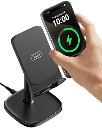 Wireless Charger, INIU 15W Qi Adjustable Fast Wireless Charging Station, Desktop Charging Dock Stand with Sleep-Friendly Adaptive Light for iPhone 15 14 13 12 Pro Samsung Galaxy S22 S21 Note 20 Google