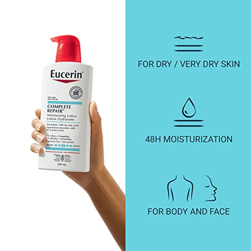 EUCERIN Complete Repair Moisturizing Lotion for Dry to Very Dry Skin, 5% Urea Lotion, Ceramide Lotion, Non Comedogenic and Non Greasy Body Lotion Fragrance Free, Dermatological Skin Care, 500mL