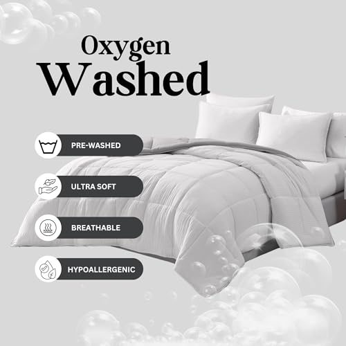 Comforter Set Queen Size - Goose Down Alternative – Washed Ultra-Soft - Premium All Season Warmth Bedding Set (Queen, French Blue)