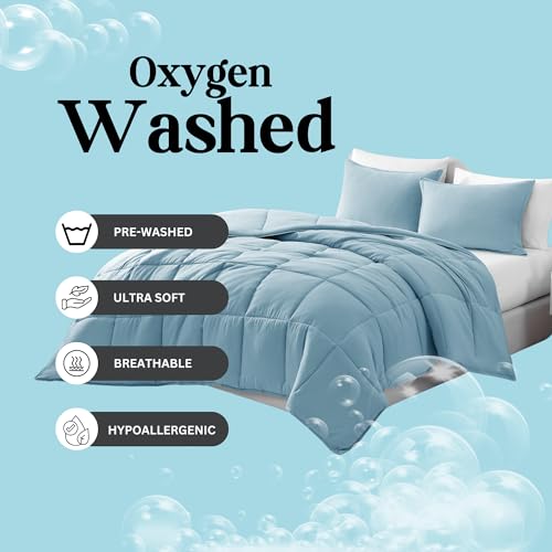 Comforter Set Queen Size - Goose Down Alternative – Washed Ultra-Soft - Premium All Season Warmth Bedding Set (Queen, French Blue)